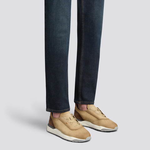 Men's light brown nubuck and leather sneaker - Santoni - 2