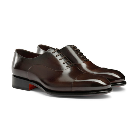 Men's polished brown leather Oxford shoe - Santoni - 3