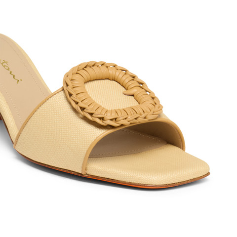 Women's beige raffia mid-heel sandal - Santoni - 6