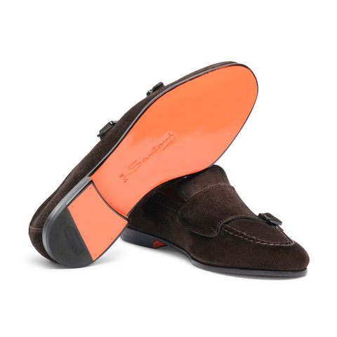 Dunkelbraune Loafer für Herren aus Wildleder mit Doppelschnalle - Santoni - 4