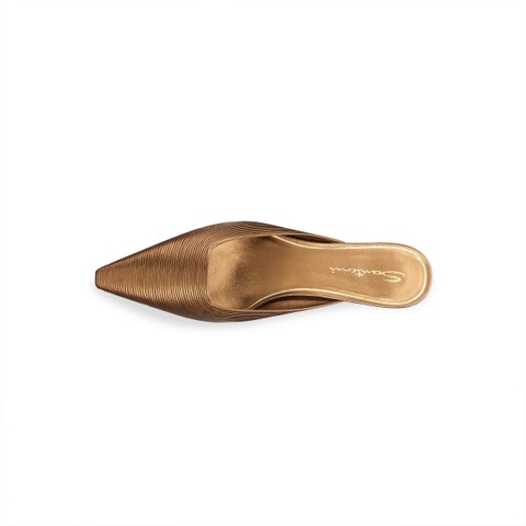 Women's gold leather low-heel sandal - Santoni - 4