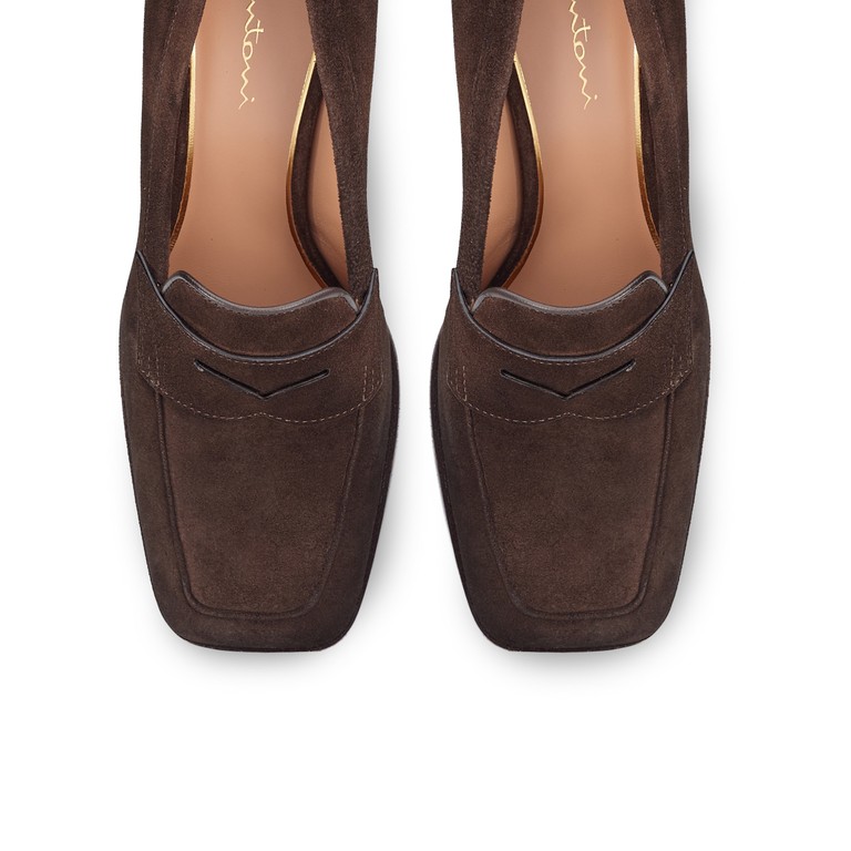 Women's dark brown suede high-heel pump