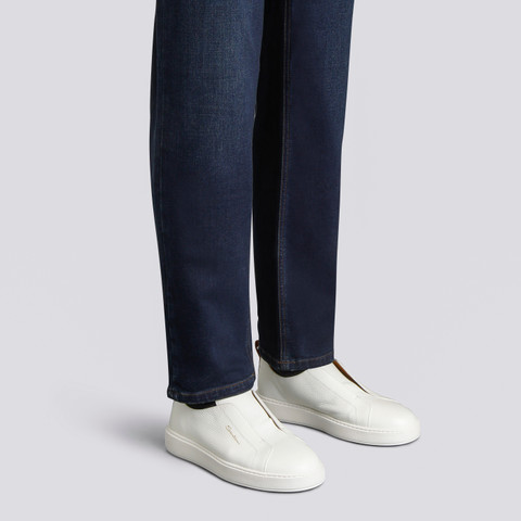 Sneaker slip-on da uomo in pelle bottalata bianca - Santoni - 2