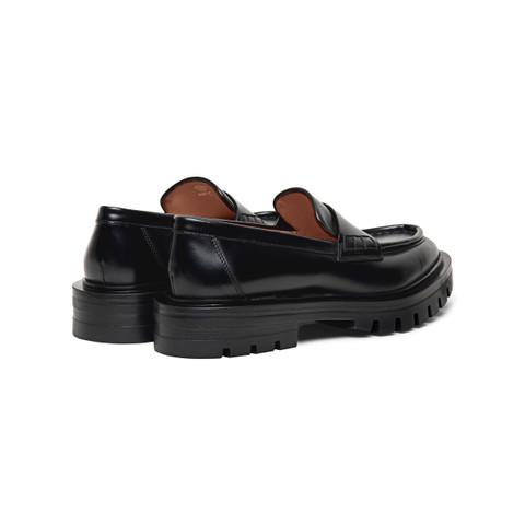 Women’s polished black leather penny loafer - Santoni - 3