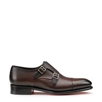 Men's dark brown leather double monk straps shoe - Santoni - 1