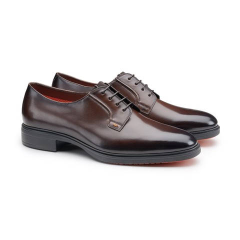 حذاء رجالي Easy من الجلد البني الداكن برباط - Santoni - 2