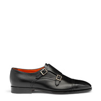Men's black leather double monk straps shoe - Santoni - 1