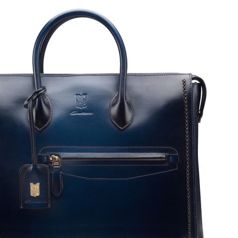 Blue leather Meraviglia Collection laptop bag - Santoni - 5