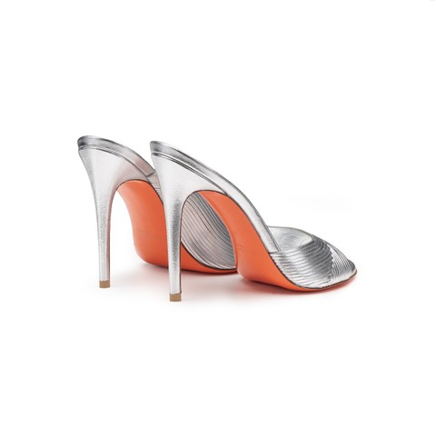 Silberfarbene Sandalen f&uuml;r Damen aus Leder mit hohem Absatz - Santoni - 3