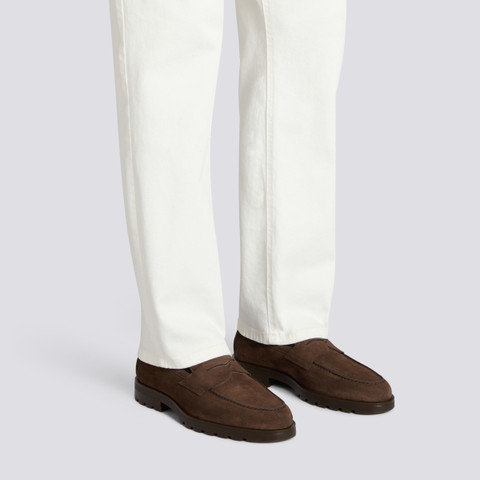 Dunkelbraune Penny-Loafer für Herren aus Wildleder - Santoni - 2