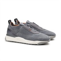 Men's light blue fabric and leather sneaker - Santoni - 2