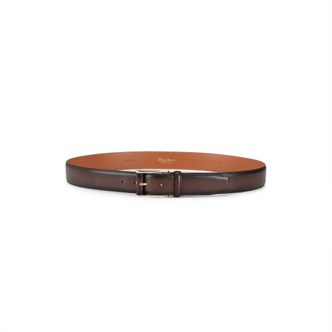 Dunkelbrauner verstellbarer G&uuml;rtel aus gewalktem Leder - Santoni - 3