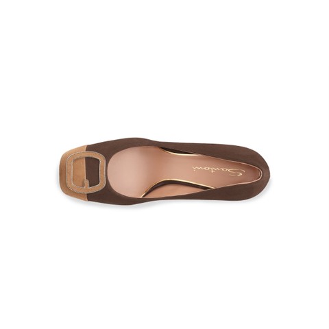 Women's dark brown and beige suede high-heel pump - Santoni - 4