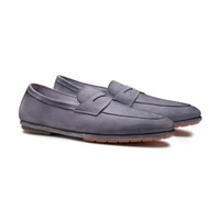 Men's light blue suede Carlo Driver penny loafer - Santoni - 2
