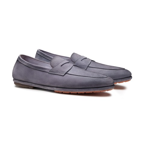 Men's light blue suede Carlo Driver penny loafer - Santoni - 2
