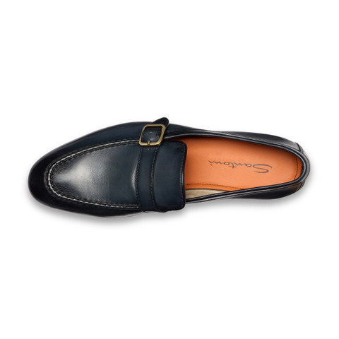 Men's blue leather single-buckle loafer - Santoni - 5