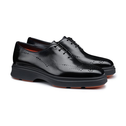 Men's black leather Easy Nova brogue Oxford shoe - Santoni - 2