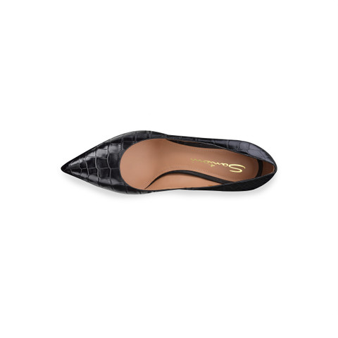 Escarpin &agrave; talon haut en crocodile noir pour femme - Santoni - 4