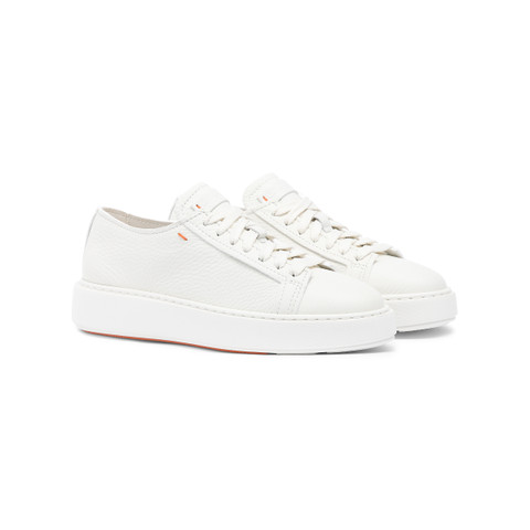 Women's white tumbled leather sneaker - Santoni - 3