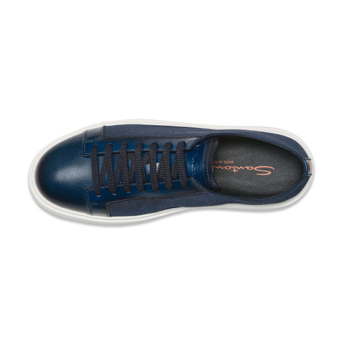 Men's blue leather and nylon sneaker - Santoni - 5