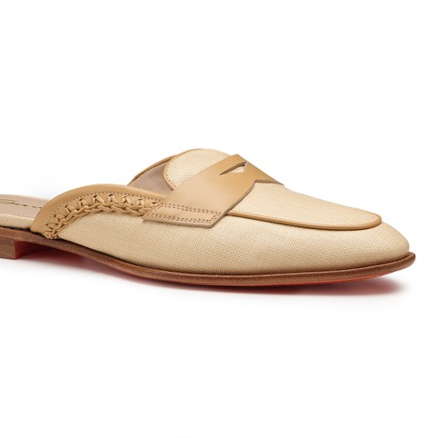Women's beige leather and fabric mule - Santoni - 5