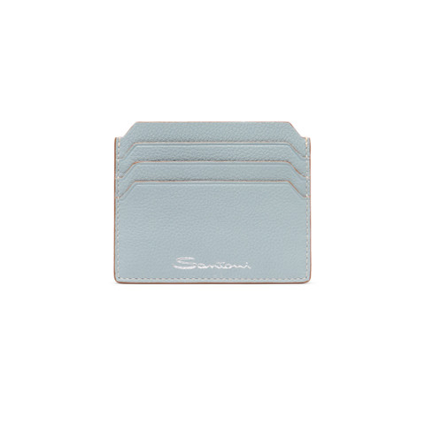 Light blue tumbled leather credit card holder - Santoni - 1