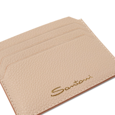 Beige tumbled leather credit card holder - Santoni - 4