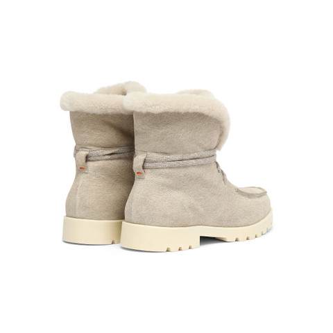Women's beige suede ankle boot with fur - Santoni - 4