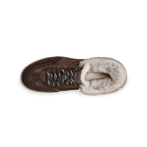 Women's dark brown suede sneaker with fur - Santoni - 4