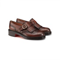 Women's dark brown leather single monk strap shoe with frange - Santoni - 2