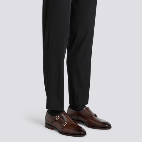 Men's dark brown leather double monk straps shoe - Santoni - 2