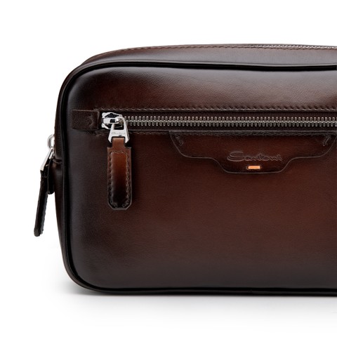 Dark brown leather beauty case - Santoni - 3