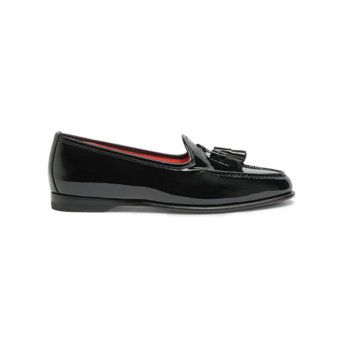Women&rsquo;s black patent leather Andrea tassel loafer - Santoni - 1
