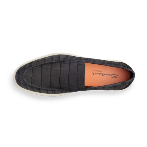 Men's black alligator nubuck loafer - Santoni - 4