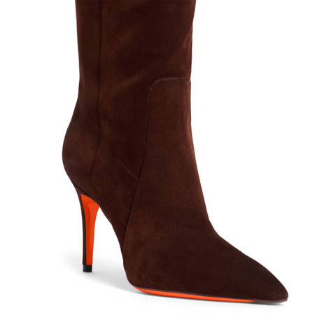 Women's dark brown suede high-heel boot - Santoni - 6