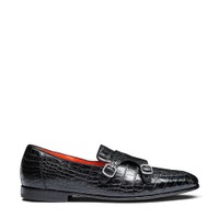 Men's black alligator leather double monk straps loafer - Santoni - 1