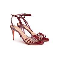 Sandale &agrave; talon haut en cuir rouge pour femme - Santoni - 2
