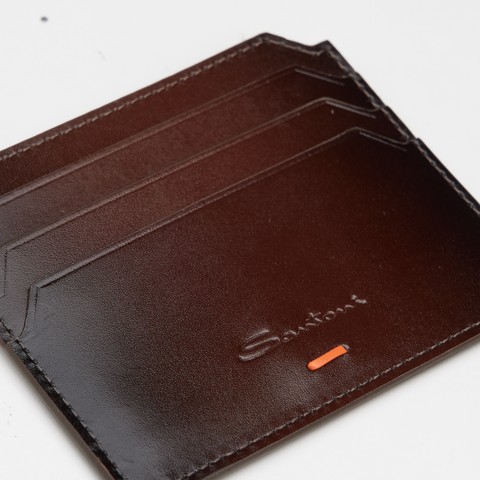 Dark brown leather credit card holder - Santoni - 5