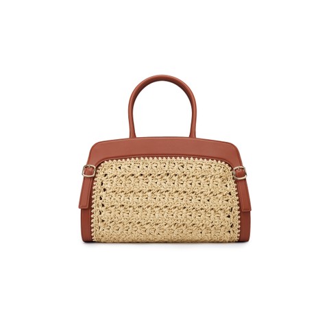 Borsa a mano in pelle marrone e rafia - Santoni - 3