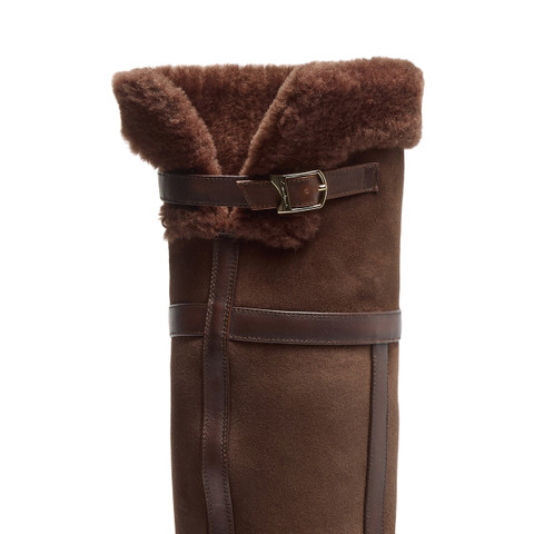 Women's dark brown leather and shearling boot - Santoni - 6