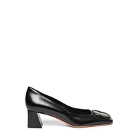 Women's black leather mid-heel pump - Santoni - 1