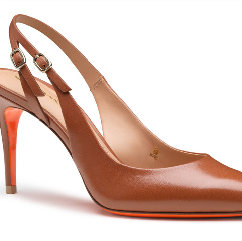 Women's light brown leather high-heel slingback - Santoni - 5