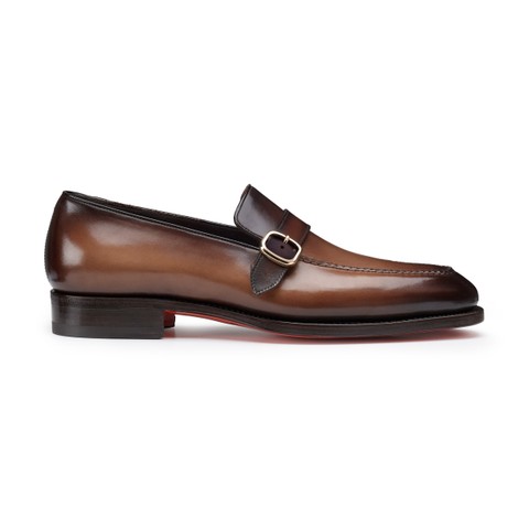 Men's brown leather single-monk loafer - Santoni - 1