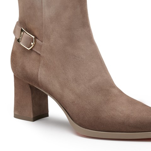 Women's dove grey suede mid-heel ankle boot - Santoni - 5