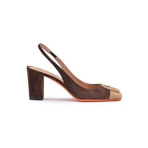 Women's dark brown and beige suede high-heel slingback - Santoni - 1