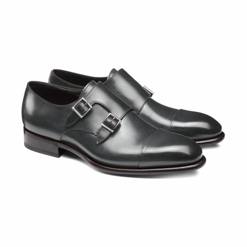 Men's grey leather double-buckle shoe - Santoni - 5.0
