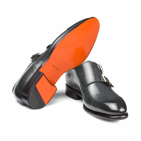 Men's grey leather double-buckle shoe - Santoni - 3.0
