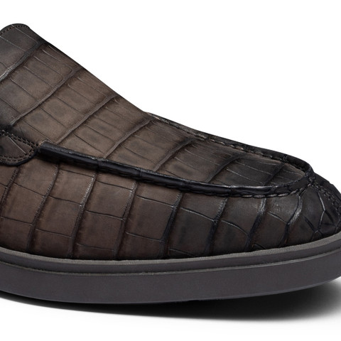 Mocasín de hombre en piel de aligátor marrón oscuro - Santoni - 5