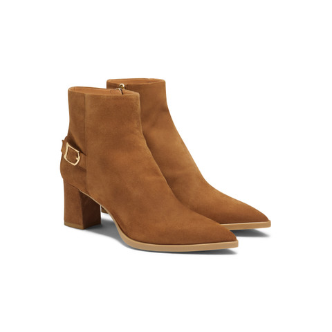 Women's light brown suede mid-heel ankle boot - Santoni - 3