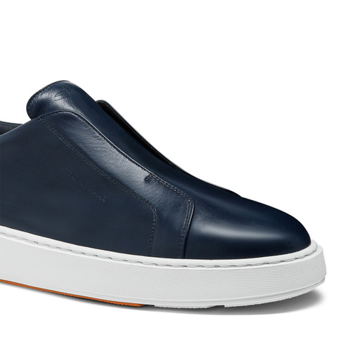 Men's blue leather slip-on sneaker - Santoni - 6